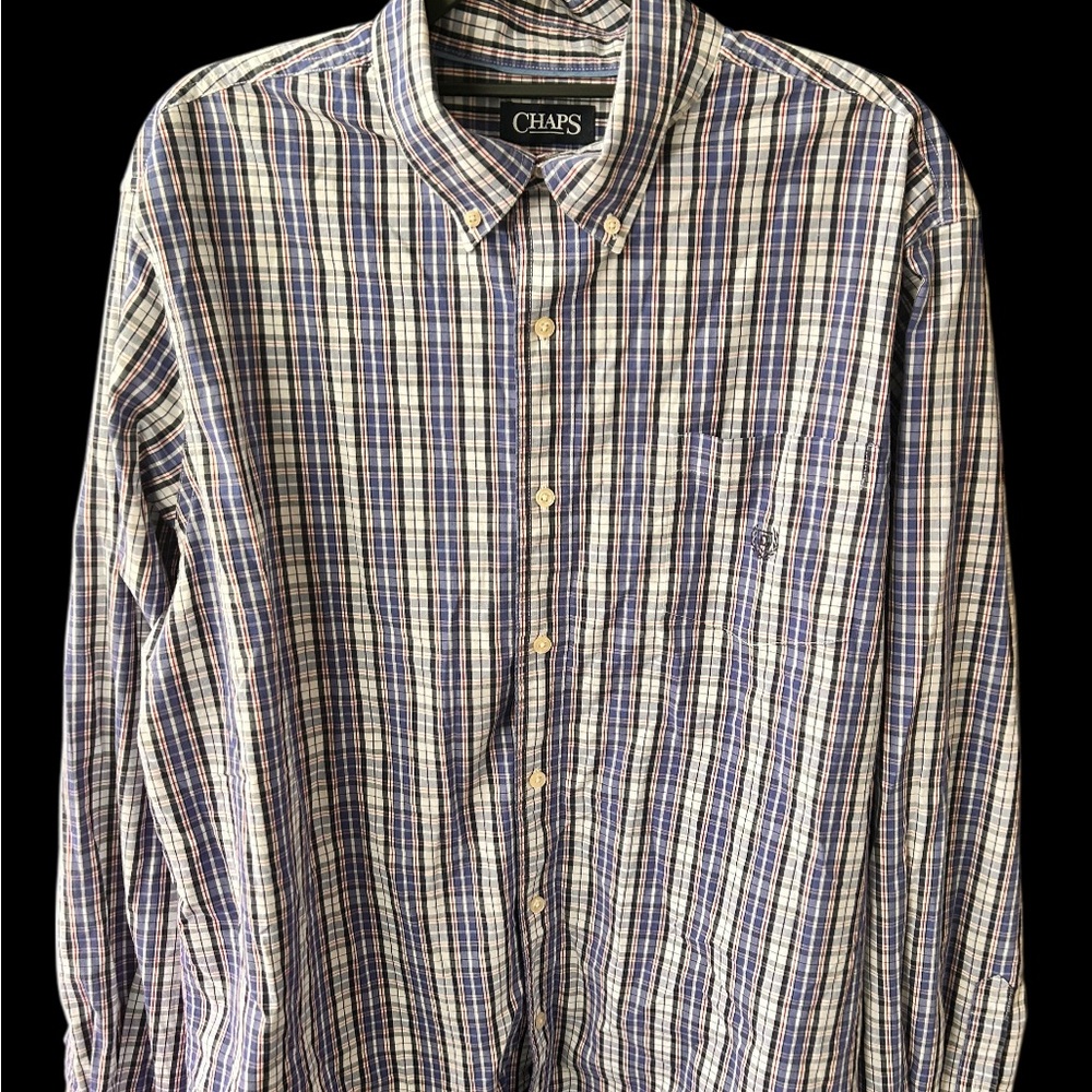 XXL Chaps Ralph Lauren Blue Plaid business, casual collared button-down shirt